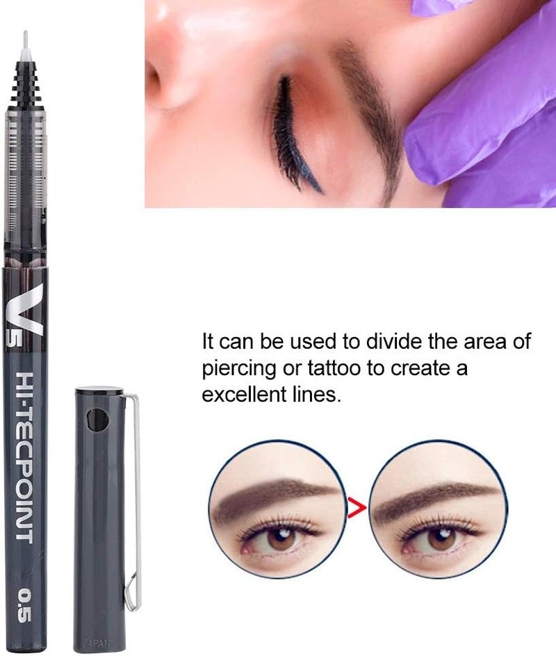 woobles Tattoo Marker Pen, Professional Precision Semi-permanent Eyebrow Lip Tool Semi-permanent Tattoo Marker Pen Microblading Eyebrow Lip Tattoo Positioning Pen(black) - Image 3
